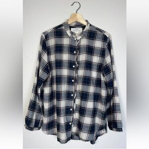 By Travolta: Birds of Paradise  Ruffle collar Checkered Shirt blouse. Size: L